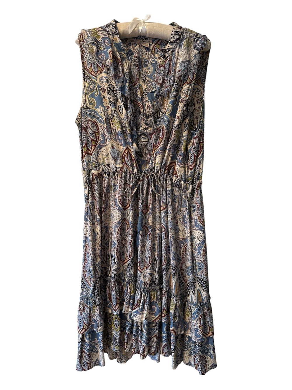 Sleeveless Paisley Midi Dress in Blue and Cream